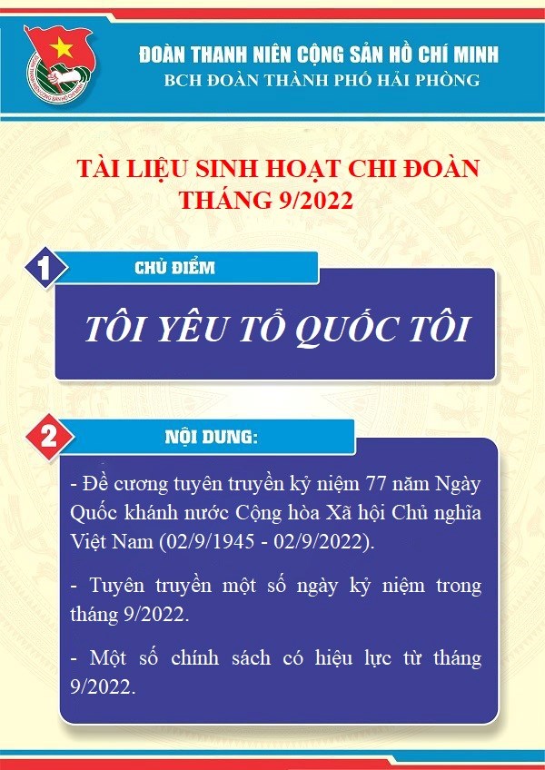Tài liệu sinh hoạt chi đoàn tháng 9/2022