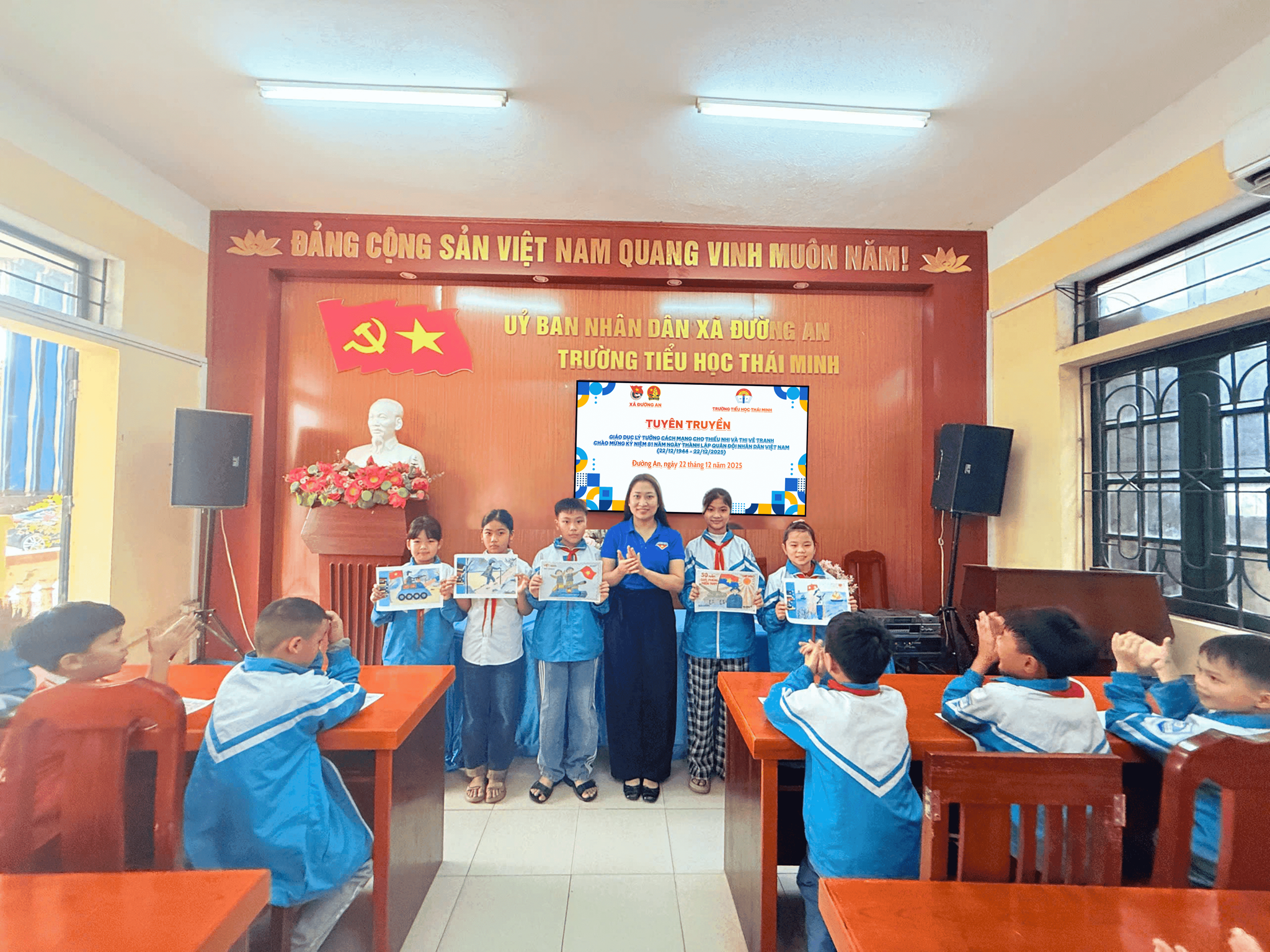 ĐƯỜNG AN: TUYÊN TRUYỀN GIÁO DỤC LÝ TƯỞNG CÁCH MẠNG CHO THIẾU NHI VÀ THI VẼ TRANH KỶ NIỆM 81 NĂM NGÀY THÀNH LẬP QUÂN ĐỘI NHÂN DÂN VIỆT NAM (22/12/1944 - 22/12/2025)