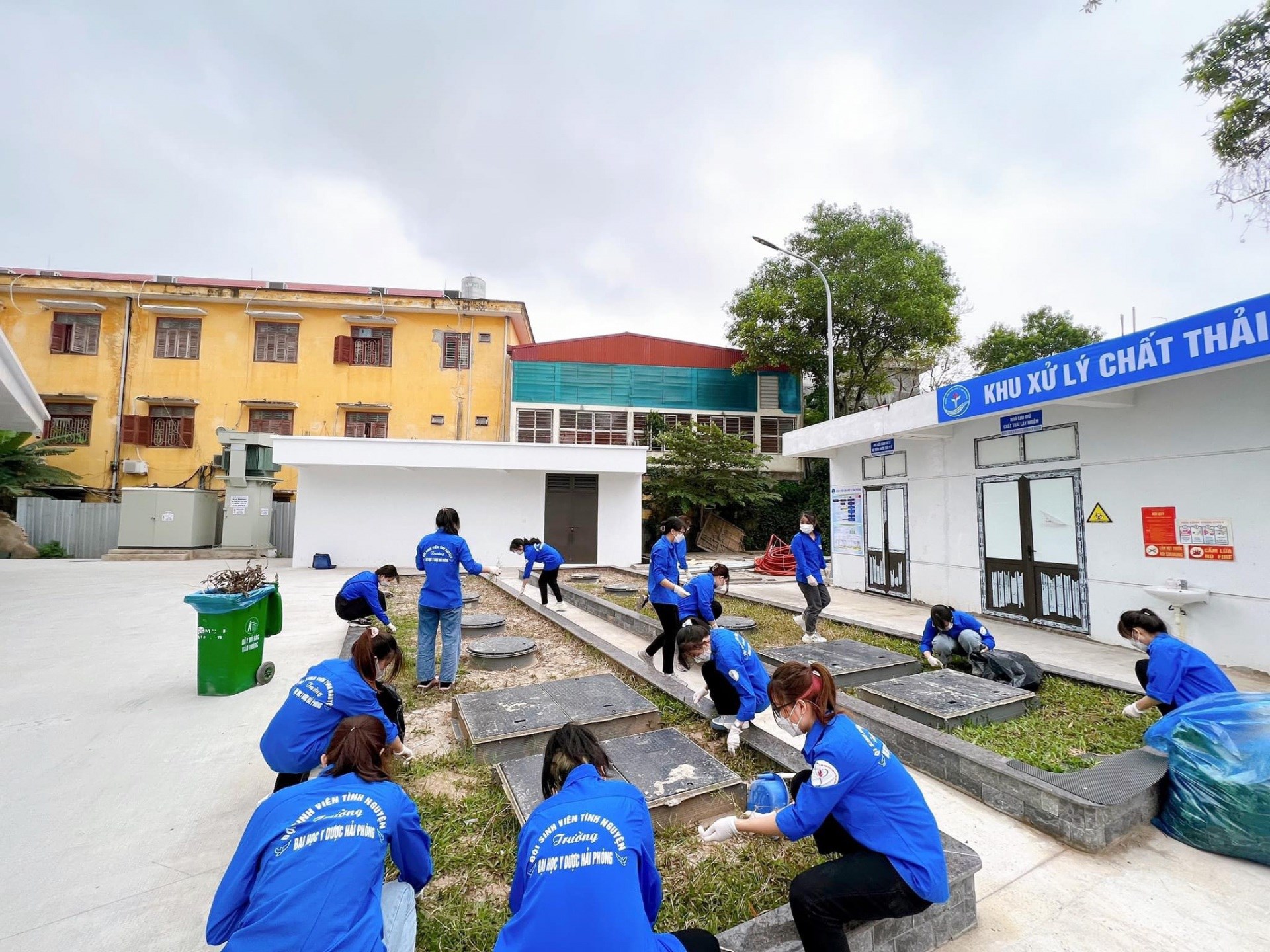 Đoàn viên, sinh viên phát quang cỏ dại, dọn dẹp môi trường