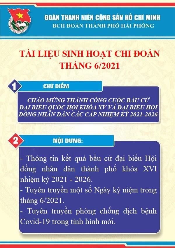 Tài liệu sinh hoạt chi đoàn tháng 6/2021