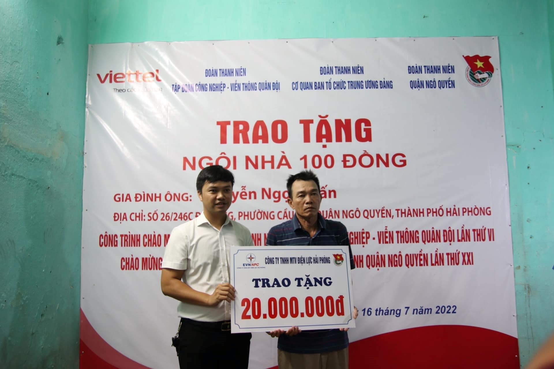 Đoàn thanh niên Điện lực Hải Phòng hỗ trợ kinh phí xây nhà cho các gia đình chính sách