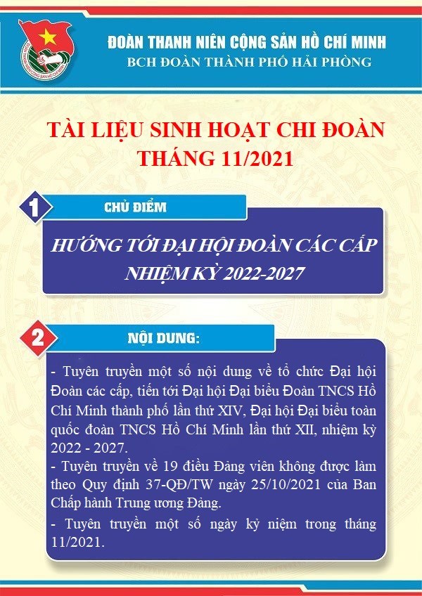 Tài liệu sinh hoạt chi đoàn tháng 11/2021