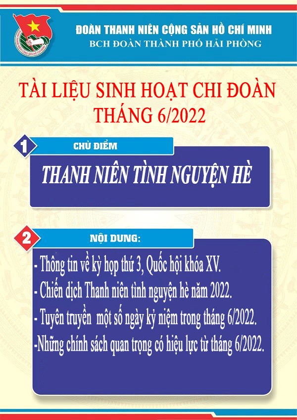 Tài liệu sinh hoạt chi đoàn tháng 6/2022