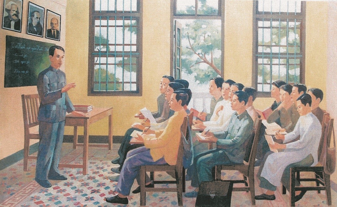 Đồng chí Nguyễn Ái Quốc giảng bài tại lớp bồi dưỡng cán bộ cách mạng Việt Nam tại Quảng Châu, Trung Quốc