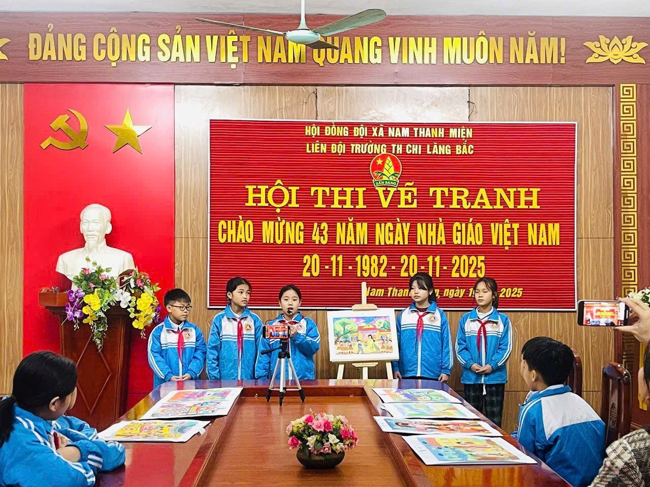 Liên đội trường TH Chi Lăng Bắc xã Nam Thanh Miện tổ chức Hội thi vẽ tranh và thuyết trình với chủ đề “Thầy cô và quê hương” chào mừng 43 năm Ngày Nhà giáo Việt Nam 20/11