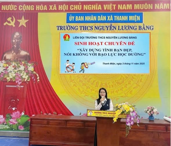 THANH MIỆN: LIÊN ĐỘI THCS NGUYỄN LƯƠNG BẰNG SINH HOẠT CHUYÊN ĐỀ "XÂY DỰNG TÌNH BẠN ĐẸP – NÓI KHÔNG VỚI BẠO LỰC HỌC ĐƯỜNG"